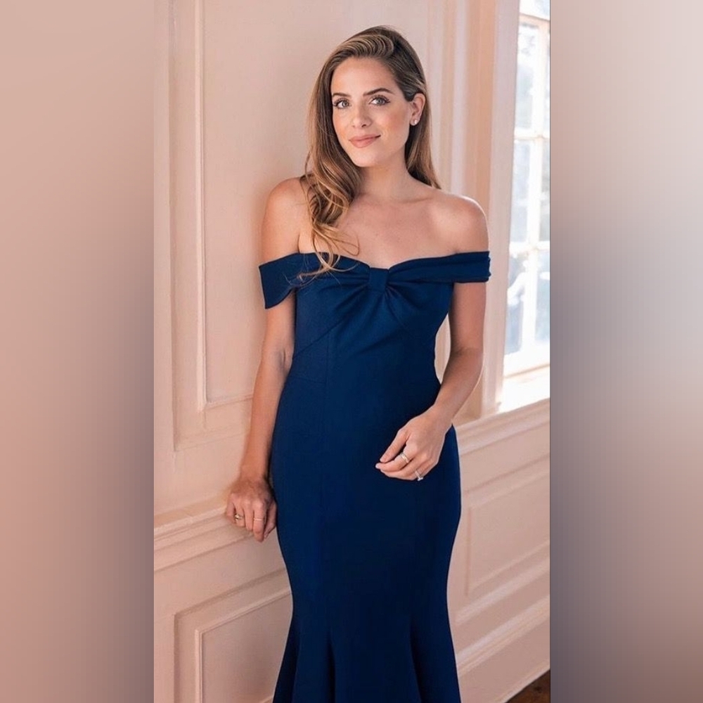 Gal Meets Glam Tyler Off The Shoulder Bow Dress Navy Blue Sz 4 Cocktail Feminine